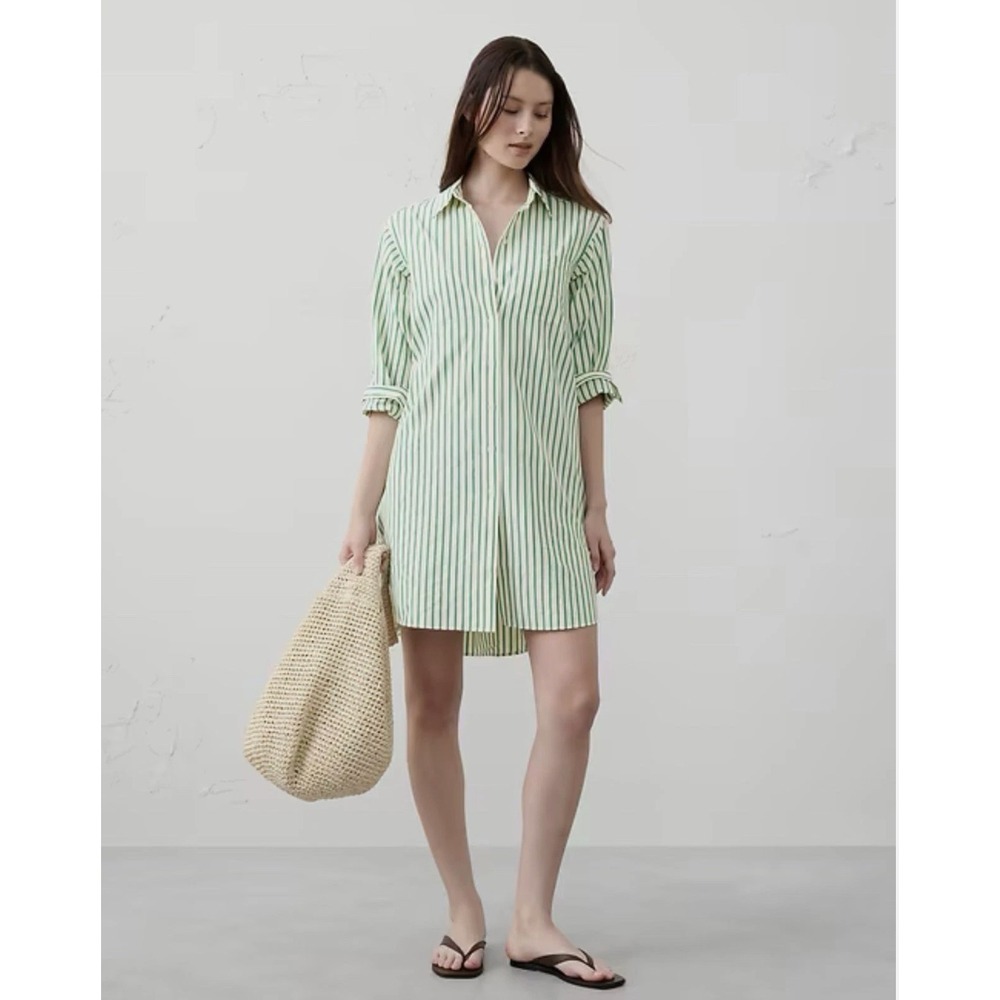 Banana Republic Seersucker Mini Striped Shirtdress Size M Long Sleeve Lightweigh